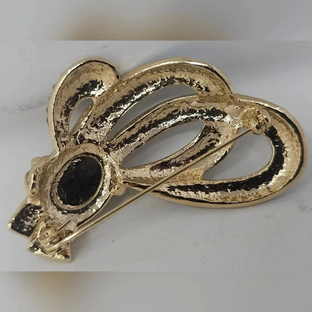 Vintage Enamel Gold-Tone Colorful Gemstone Brooch With Rhinestones - Picture 2 of 7